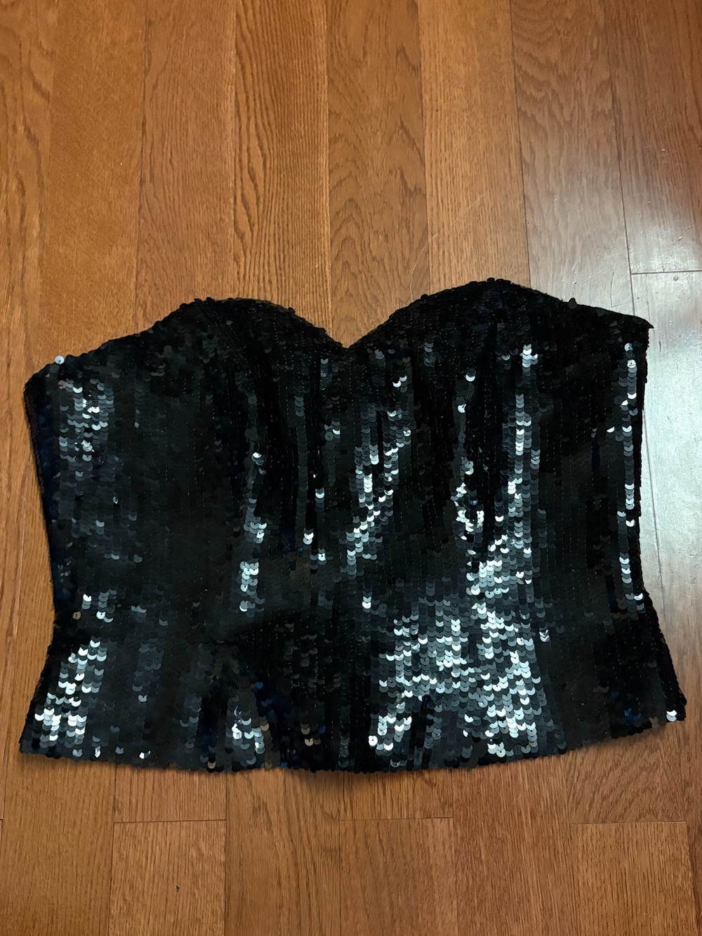 Vintage Black Sequin Strapless Bustier Top. Size large